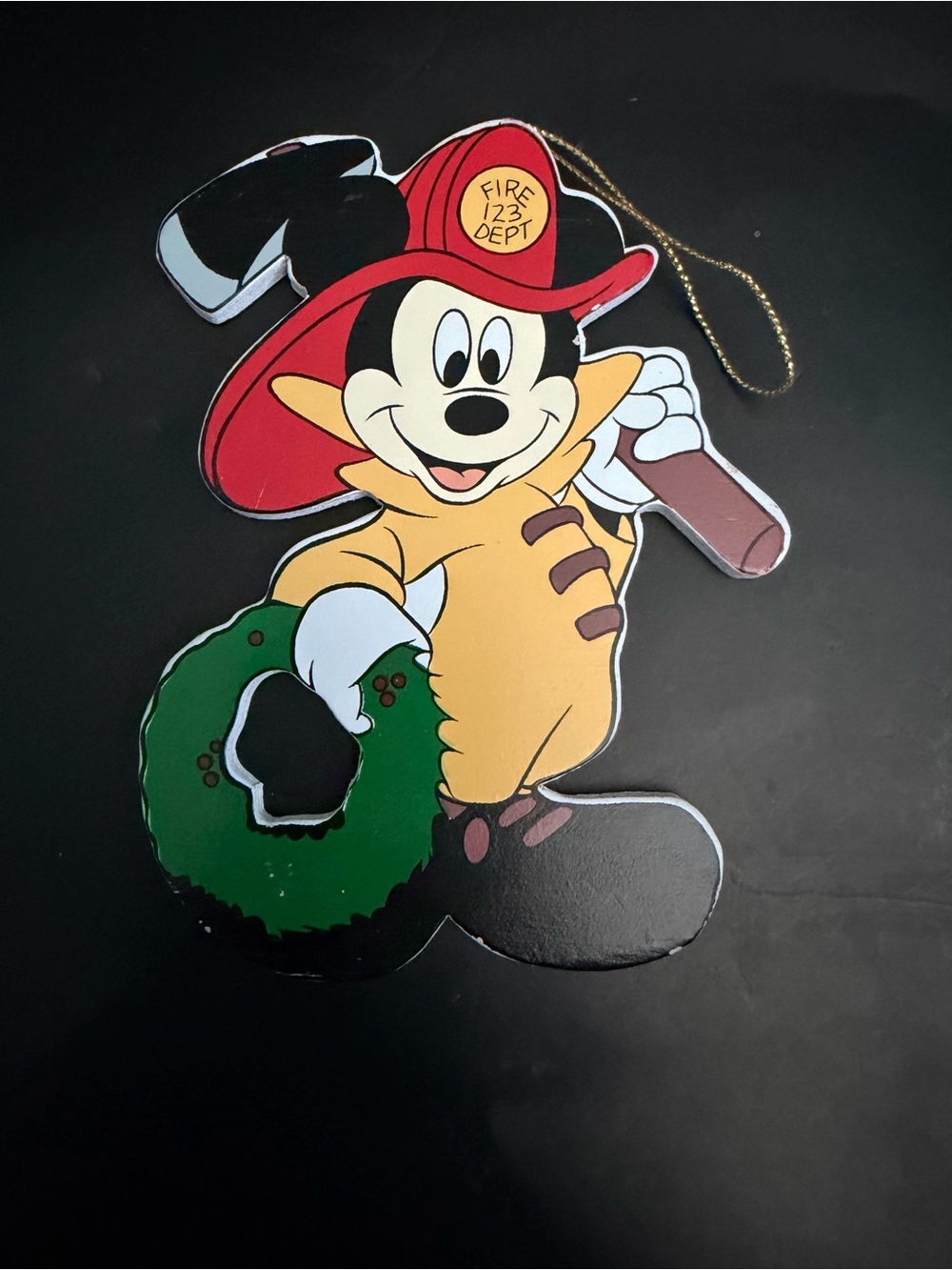 Vintage Disney Kurt S. Adler Wood Fireman Mickey Mouse Christmas Ornament 5”